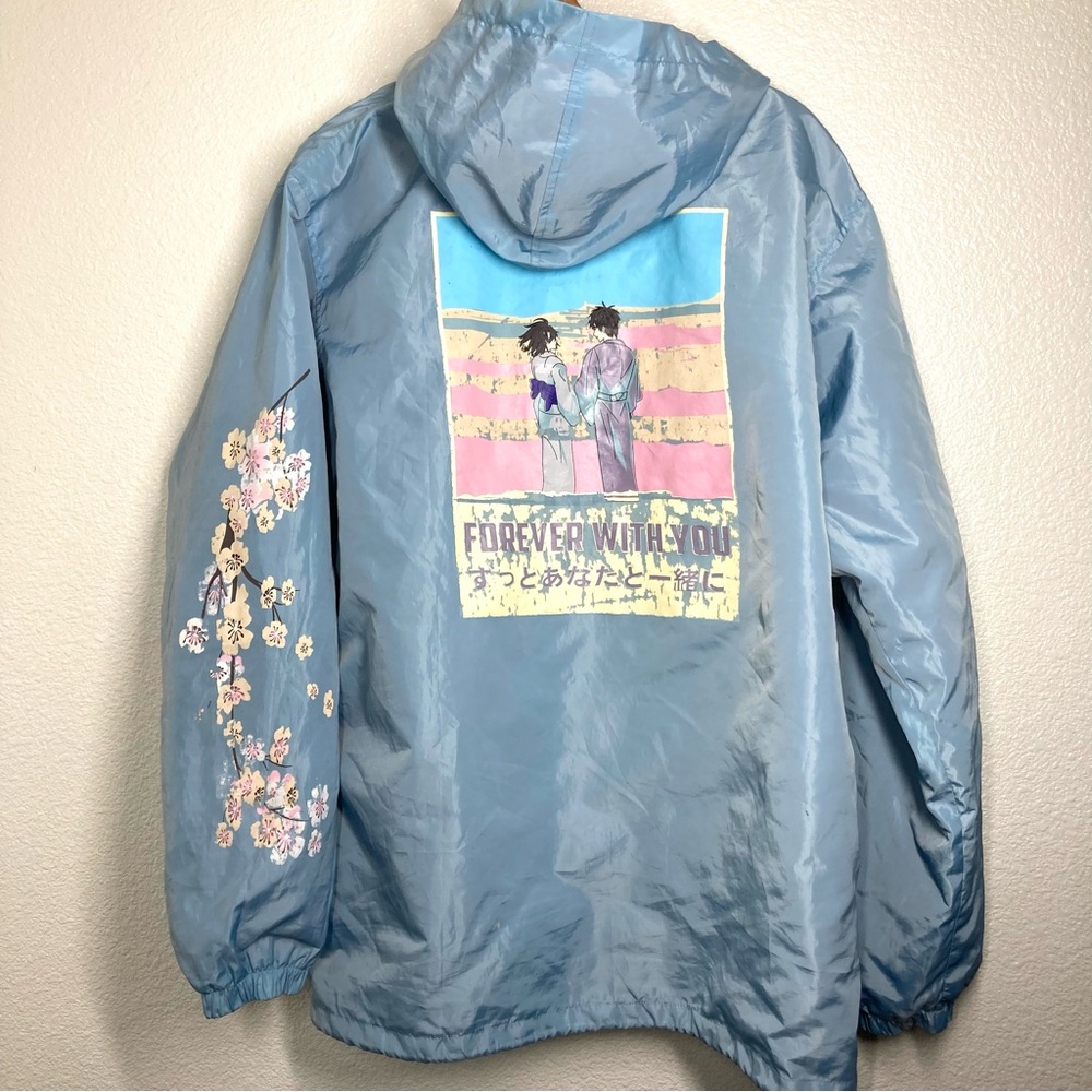 Valeza Streetwear Anime Jacket XXL Blue Pink Windbreaker Hooded Japanese
